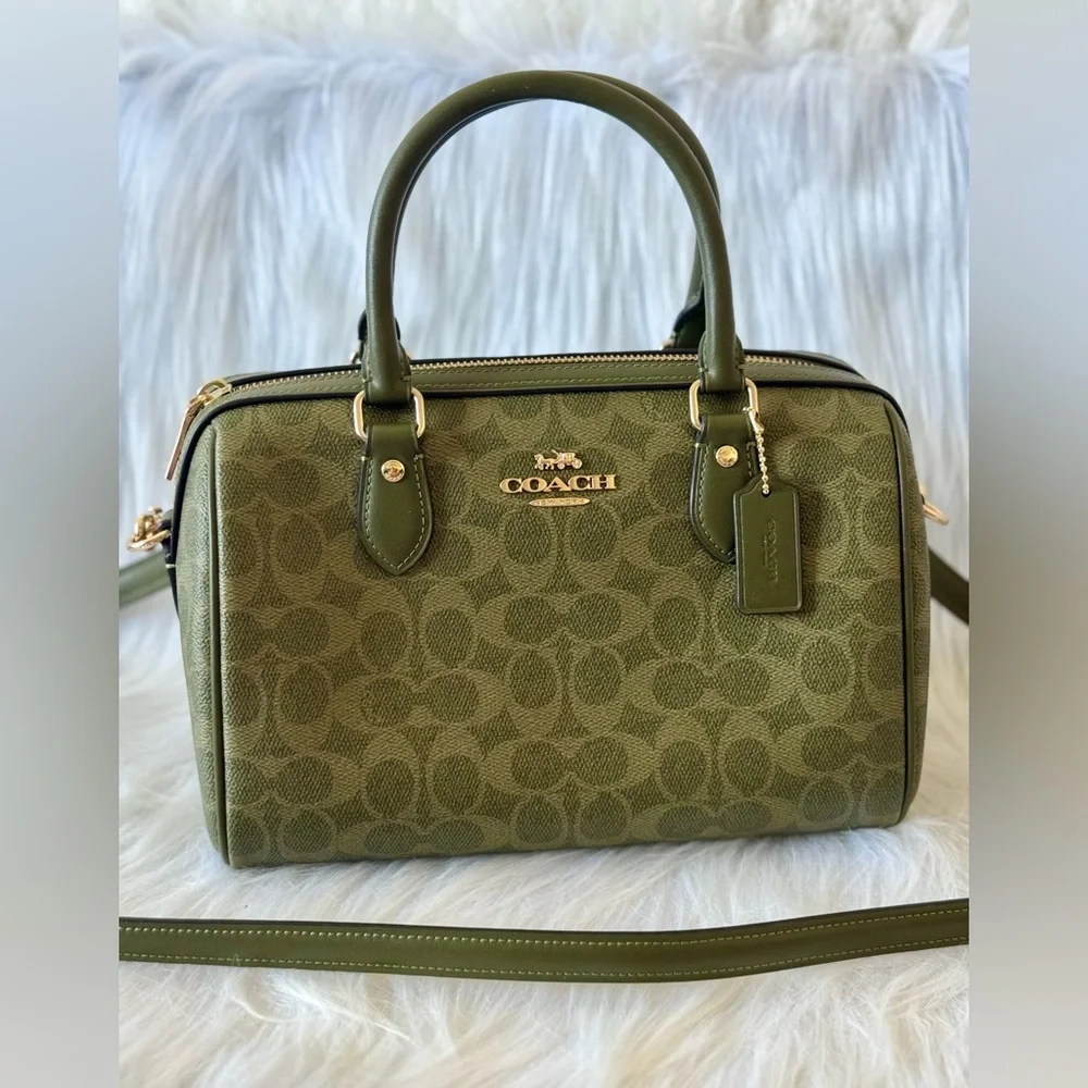 NWT Coach Rowan Satchel Bag In Signature Canvas CV961 Gold/Olive - Picture 3 of 12